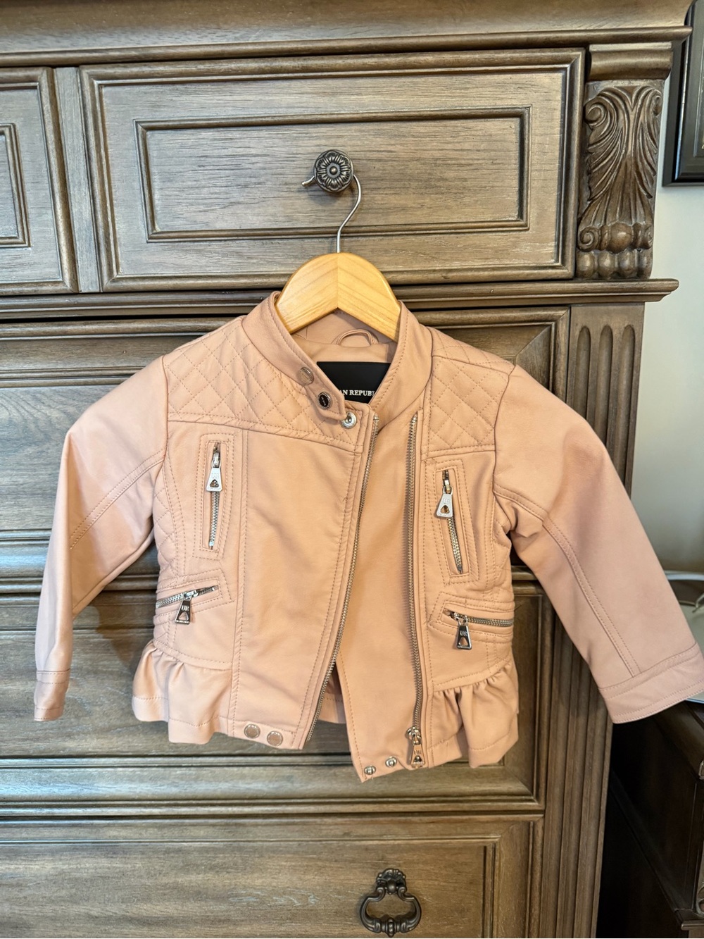 Urban Republic Girls Blush Pink Faux Leather Quilted Moto Jacket